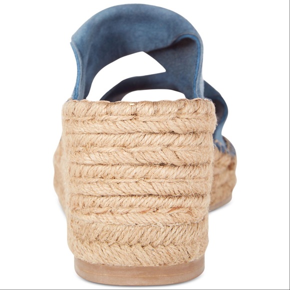 NIB Denim Blue Leather Espadrille Heel Mule Slides - Picture 7 of 7